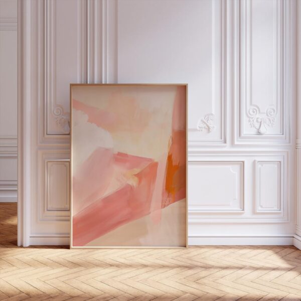 abstract painting, soft brush strokes, pastel tones, textured canvas, modern art, pink and orange hues, contemporary wall art, minimalist decor, large framed artwork - Image 2