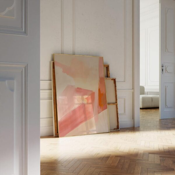 abstract painting, soft brush strokes, pastel tones, textured canvas, modern art, pink and orange hues, contemporary wall art, minimalist decor, large framed artwork - Image 4