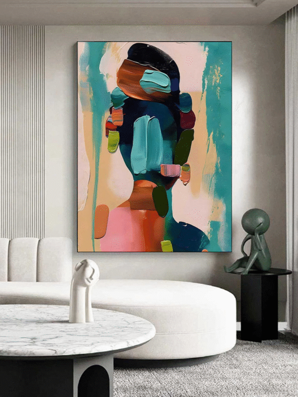 Colorful Abstract Silhouette Art – Contemporary Textured Canvas for Modern Decor - Image 3