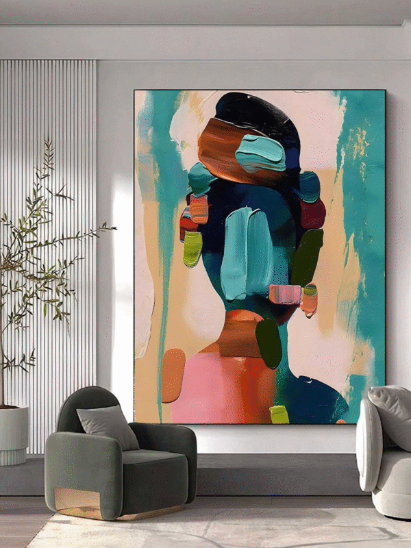 Colorful Abstract Silhouette Art – Contemporary Textured Canvas for Modern Decor - Image 4