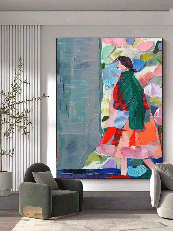 Modern Abstract Woman Wall Art – Vibrant Canvas Painting for Contemporary Interiors - Image 3