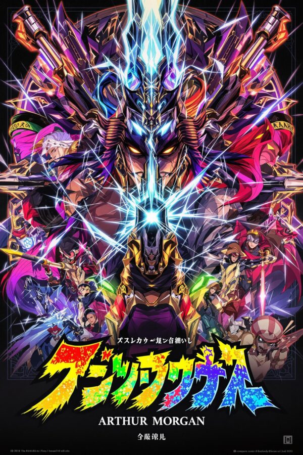 Arthur Morgan Anime Poster – Colorful Mecha Style, Japanese RPG Art, Fantasy Warrior Team Illustration