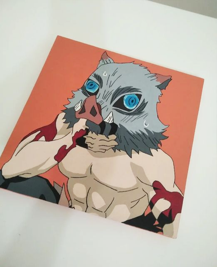 Inosuke Hashibira Canvas Art – Bold Demon Slayer Hand-Painted Anime Artwork
