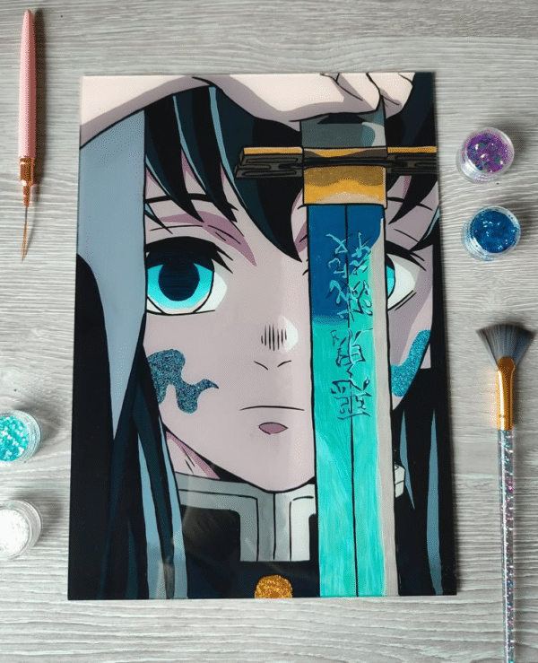 Muichiro Tokito Glass Painting – Handcrafted Demon Slayer Stained Glass Anime Art