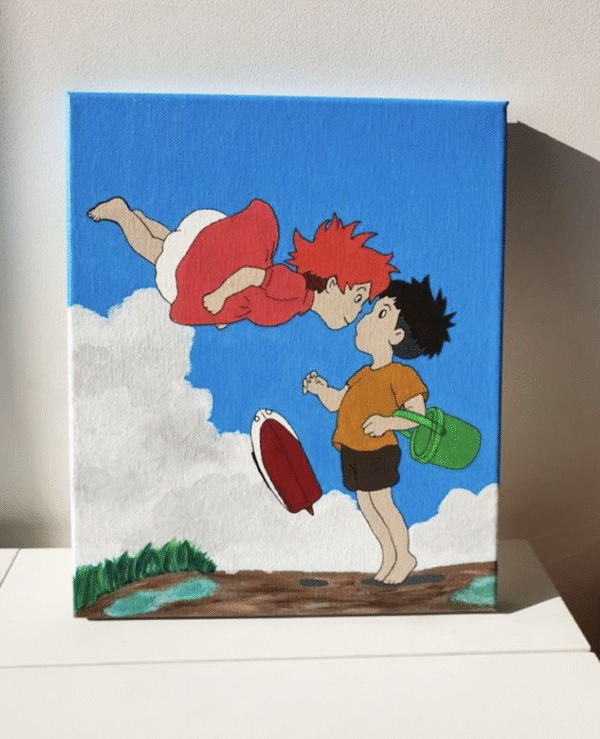 Ponyo and Sosuke Canvas Painting – Whimsical Studio Ghibli Wall Art for Anime Lovers