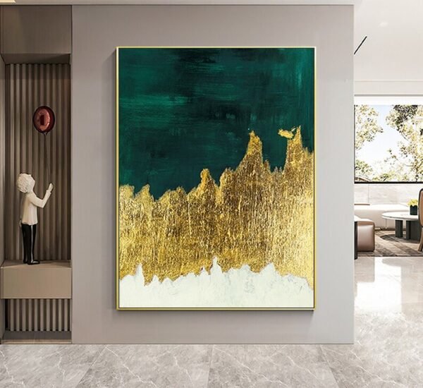 Large Original Abstract Painting - Gold Minimalist Painting,Green Abstract Oil Paintings on Canvas,Gold Leaf Painting,Gold Textured Painting - Image 8