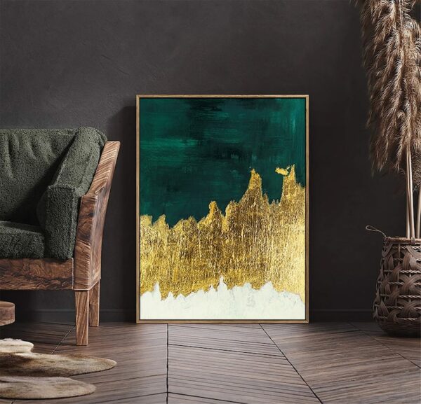 Large Original Abstract Painting - Gold Minimalist Painting,Green Abstract Oil Paintings on Canvas,Gold Leaf Painting,Gold Textured Painting - Image 7