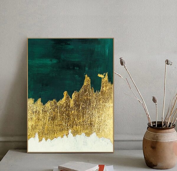 Large Original Abstract Painting - Gold Minimalist Painting,Green Abstract Oil Paintings on Canvas,Gold Leaf Painting,Gold Textured Painting - Image 5