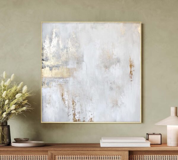 Gold Painting | Gold Abstract | Gold White Painting | Abstract Gold and White Painting Acrylic | White Gold Abstract Wall Art | Cascade 6 - Image 2