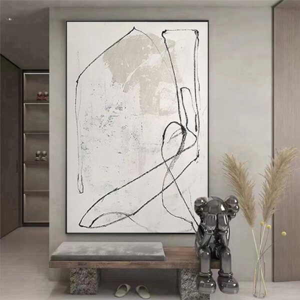 Pure Beige Wall Art Wabi-Sabi Wall Art Living Room Wall Decor Beige Minimalist Art Beige Abstract Wall Art Beige Black Abstract Painting - Image 4