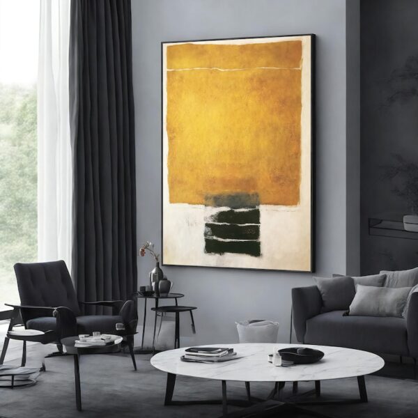 abstract wall art, modern minimalist painting, textured canvas, mustard yellow art, contemporary artwork, geometric painting, large abstract decor, bold color block painting - Image 2
