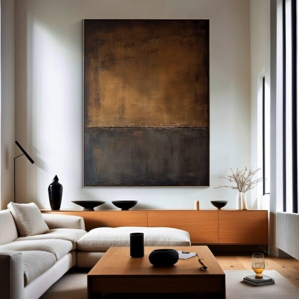 Large Wall Art Abstract Black Brown Oil Painting,Wabi Sabi Wall Art,Brown Abstract Painting Canvas,Neutral Texture Wall Art,Home Decor Art - Image 5
