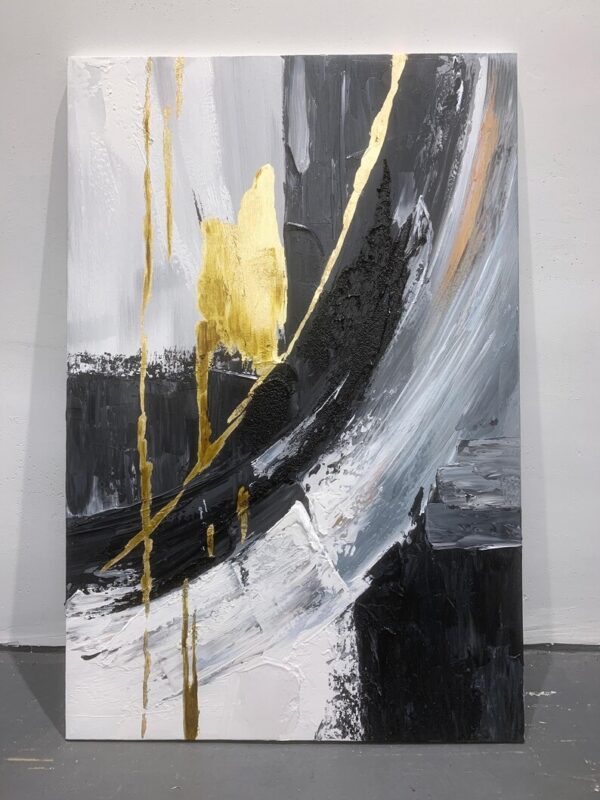 Black and white abstract oil painting on canvas, modern office wall art, wall decor, original handmade painting with yellow accents - Image 4