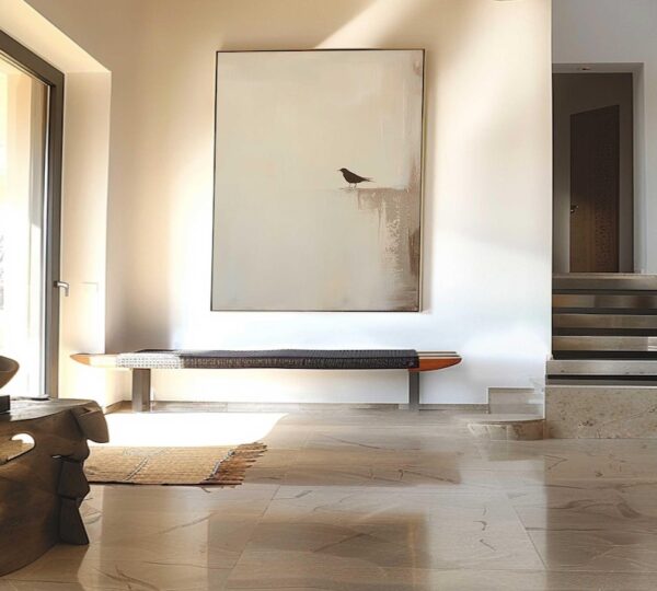 Home Decor Neutral Beige Home Decor Bird Abstract Painting - Image 4