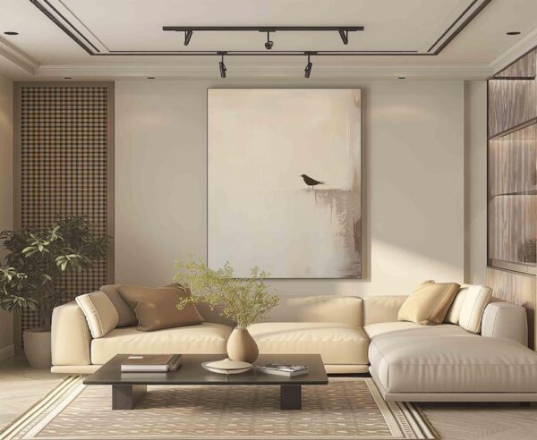 Home Decor Neutral Beige Home Decor Bird Abstract Painting - Image 5