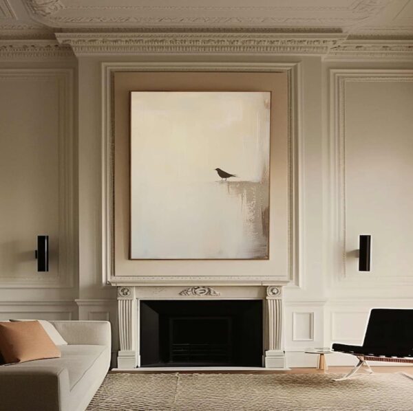 Home Decor Neutral Beige Home Decor Bird Abstract Painting - Image 7