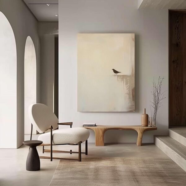Home Decor Neutral Beige Home Decor Bird Abstract Painting - Image 8