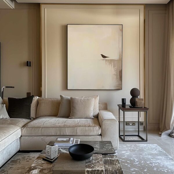 Home Decor Neutral Beige Home Decor Bird Abstract Painting - Image 9