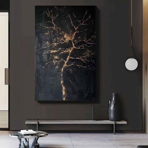 Large Nordic black abstract wall black 3D texture painting modern living room abstract painting minimalist art black gold tree painting art - Image 6