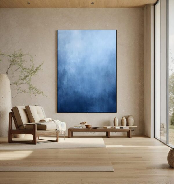 Pure Blue Minimalist Wall Art, Abstract Canvas Wall Art, Large Blue Textured Painting on Canvas, Contemporary Artwork, Modern Wall Decor - Image 5