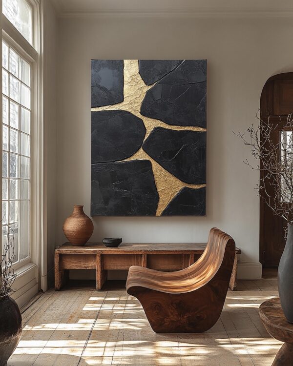 Handmade Black & Gold Thick Texture Abstract Art, Bold Metallic Canvas Painting for Luxury Living Room and Bedroom, Minimalist Wall Art - Image 8