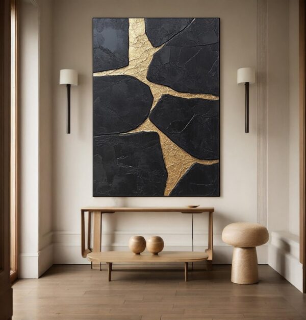 Handmade Black & Gold Thick Texture Abstract Art, Bold Metallic Canvas Painting for Luxury Living Room and Bedroom, Minimalist Wall Art - Image 7