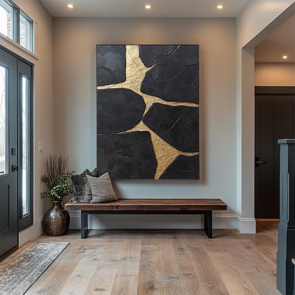 Handmade Black & Gold Thick Texture Abstract Art, Bold Metallic Canvas Painting for Luxury Living Room and Bedroom, Minimalist Wall Art - Image 6