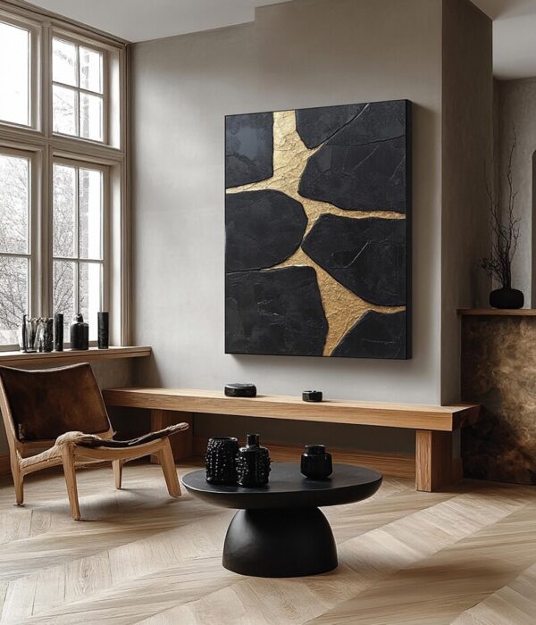 Handmade Black & Gold Thick Texture Abstract Art, Bold Metallic Canvas Painting for Luxury Living Room and Bedroom, Minimalist Wall Art - Image 5