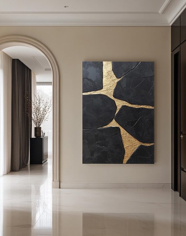 Handmade Black & Gold Thick Texture Abstract Art, Bold Metallic Canvas Painting for Luxury Living Room and Bedroom, Minimalist Wall Art - Image 4