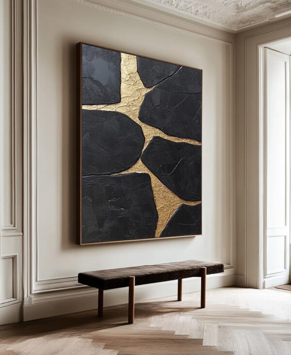 Handmade Black & Gold Thick Texture Abstract Art, Bold Metallic Canvas Painting for Luxury Living Room and Bedroom, Minimalist Wall Art - Image 3