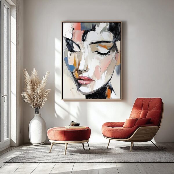 Figure Abstract Painting on Canvas Woman Face Painting Woman Portrait Art Orange Texture Painting Large Texture Wall Art Fashion Wall Decor - Image 3