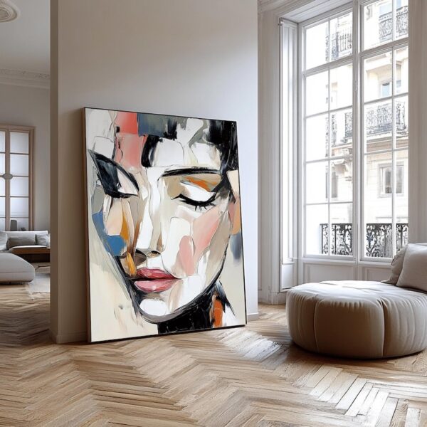Figure Abstract Painting on Canvas Woman Face Painting Woman Portrait Art Orange Texture Painting Large Texture Wall Art Fashion Wall Decor - Image 4