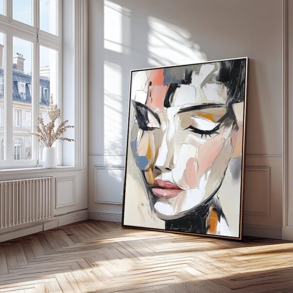 Figure Abstract Painting on Canvas Woman Face Painting Woman Portrait Art Orange Texture Painting Large Texture Wall Art Fashion Wall Decor - Image 5