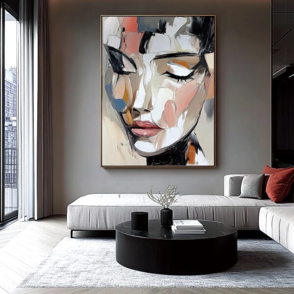 Figure Abstract Painting on Canvas Woman Face Painting Woman Portrait Art Orange Texture Painting Large Texture Wall Art Fashion Wall Decor - Image 6