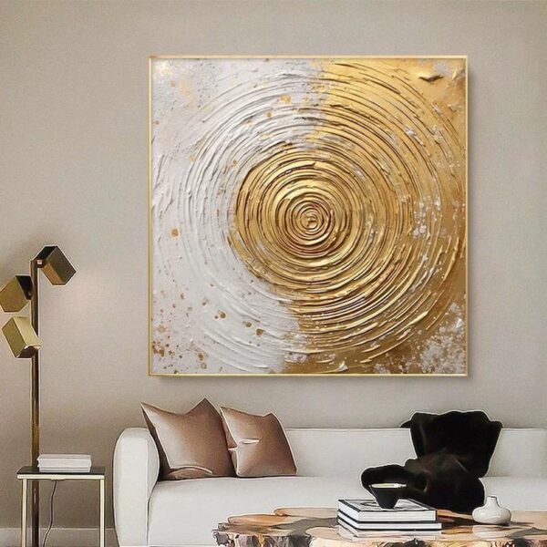 Large Gold and White Textured Wall Art Gold Abstract Painting Gold 3D Textured Painting Gold Leaf Painting Modern Abstract Wall Art - Image 2