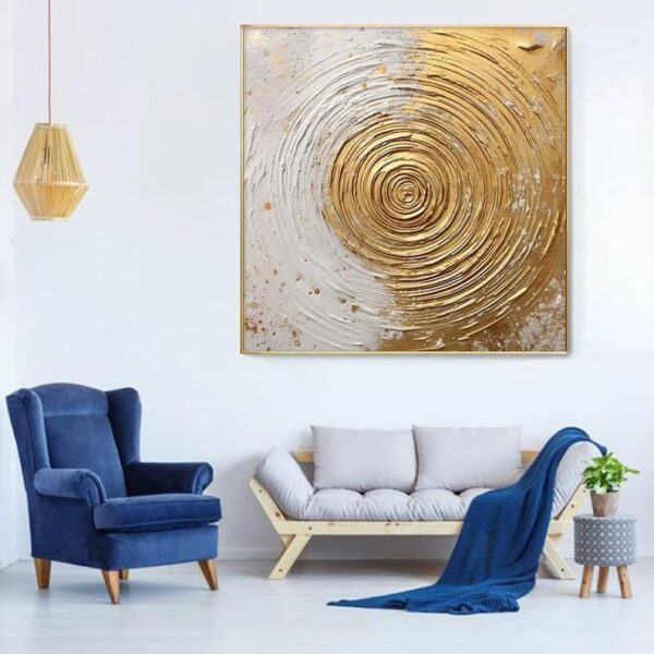 Large Gold and White Textured Wall Art Gold Abstract Painting Gold 3D Textured Painting Gold Leaf Painting Modern Abstract Wall Art - Image 4