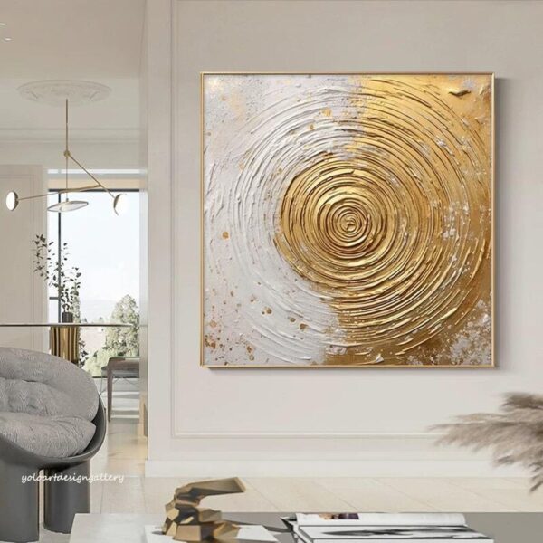 Large Gold and White Textured Wall Art Gold Abstract Painting Gold 3D Textured Painting Gold Leaf Painting Modern Abstract Wall Art - Image 5