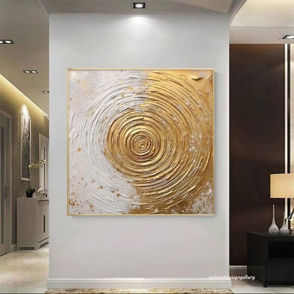 Large Gold and White Textured Wall Art Gold Abstract Painting Gold 3D Textured Painting Gold Leaf Painting Modern Abstract Wall Art - Image 6