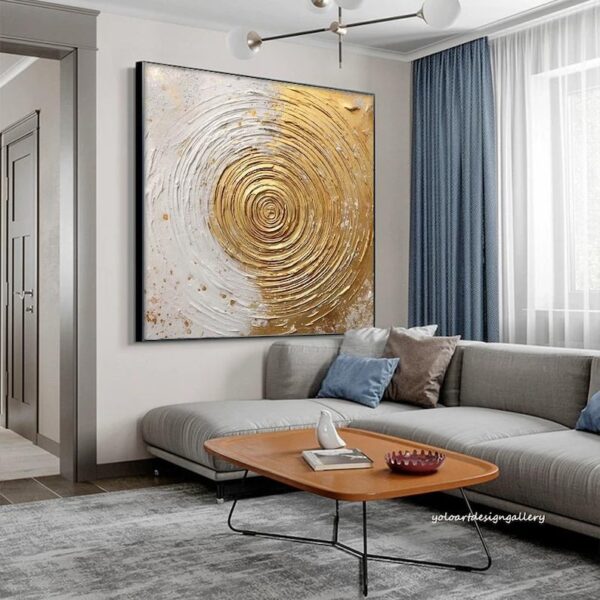 Large Gold and White Textured Wall Art Gold Abstract Painting Gold 3D Textured Painting Gold Leaf Painting Modern Abstract Wall Art - Image 9