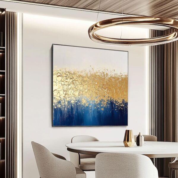 Large Framed Original Gold&Blue Oil Painting on Canvas Gold 3D Abstract Wall Art Gold Textured Painting Gold Leaf Painting Boho Wall Decor - Image 6