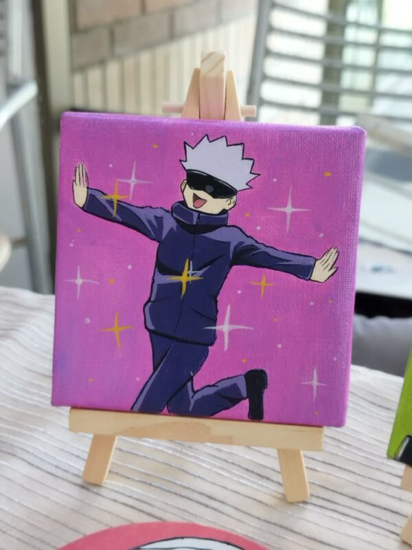 Gojo Satoru Cute Chibi Painting on Mini Canvas – Jujutsu Kaisen Fan Art - Image 2