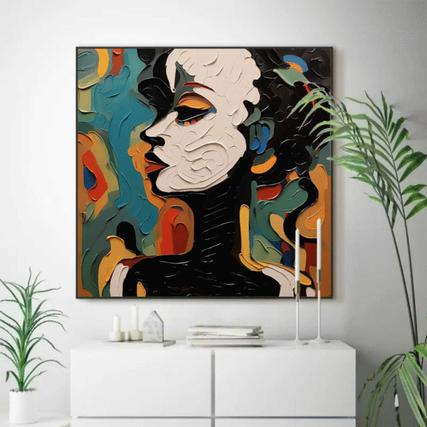 Bold Abstract Woman Portrait – Modern Textured Canvas Wall Art for Stylish Interiors