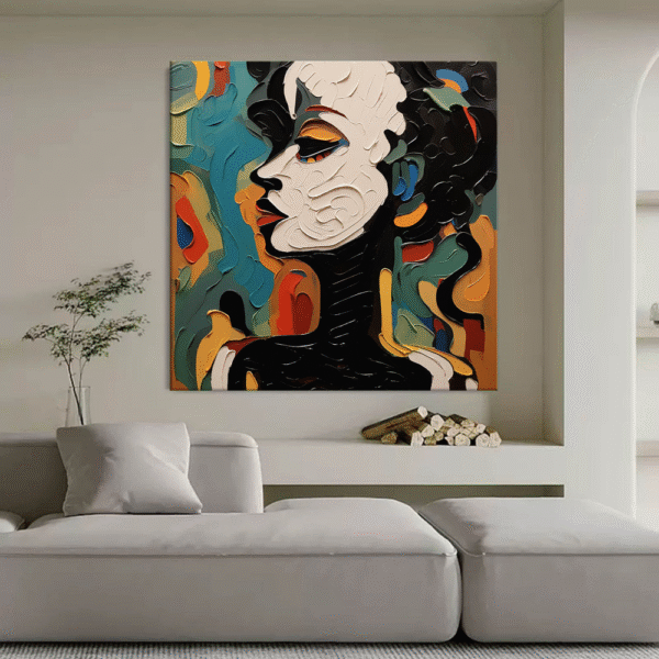 Bold Abstract Woman Portrait – Modern Textured Canvas Wall Art for Stylish Interiors - Image 2