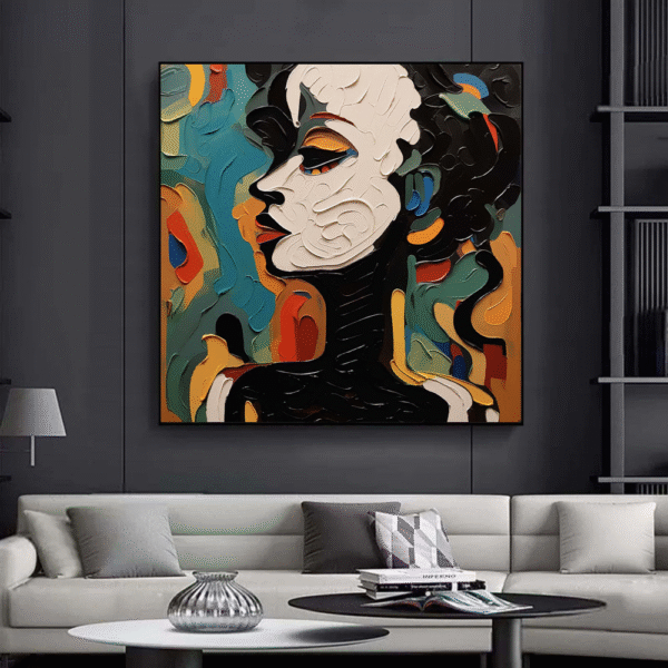 Bold Abstract Woman Portrait – Modern Textured Canvas Wall Art for Stylish Interiors - Image 4