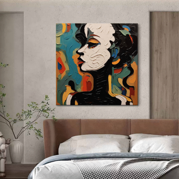 Bold Abstract Woman Portrait – Modern Textured Canvas Wall Art for Stylish Interiors - Image 6