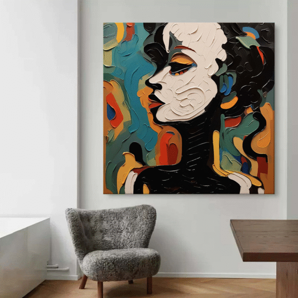 Bold Abstract Woman Portrait – Modern Textured Canvas Wall Art for Stylish Interiors - Image 5