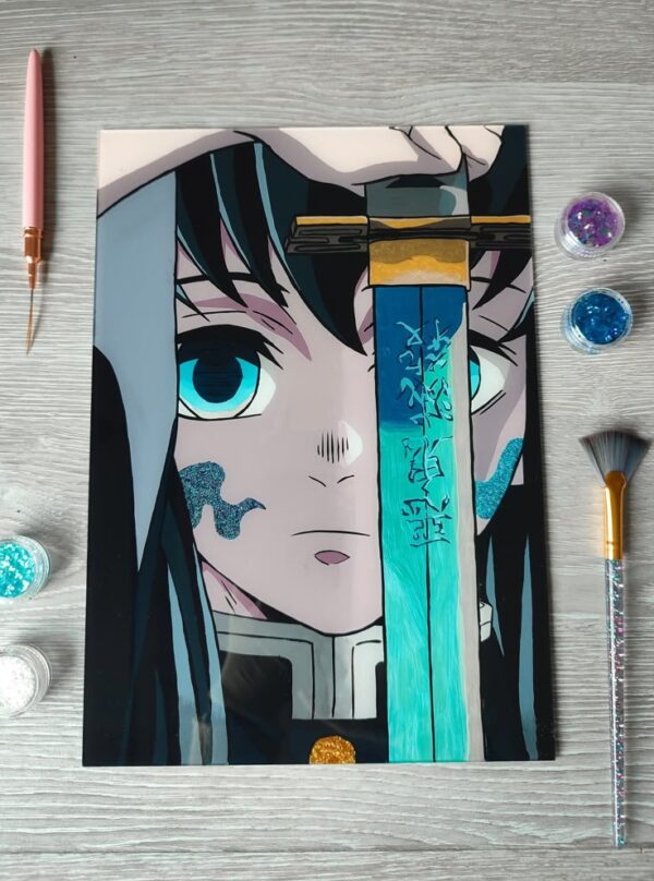 Muichiro Tokito Glass Painting – Handcrafted Demon Slayer Stained Glass Anime Art - Image 2