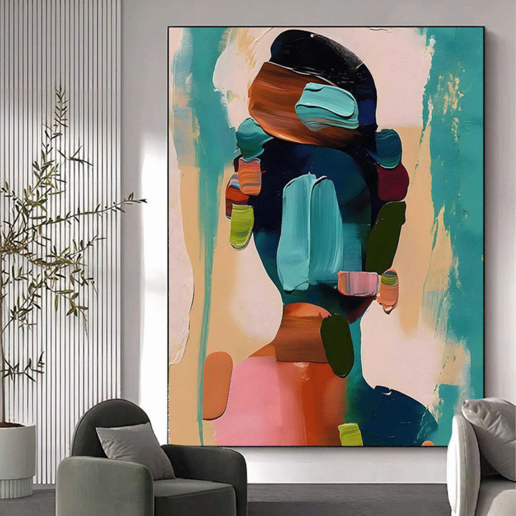 Colorful Abstract Silhouette Art – Contemporary Textured Canvas for Modern Decor