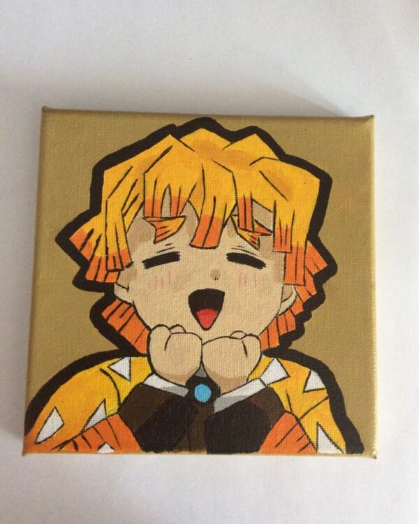 Chibi Zenitsu Agatsuma Demon Slayer Canvas Art – Hand-Painted Anime Fan Art