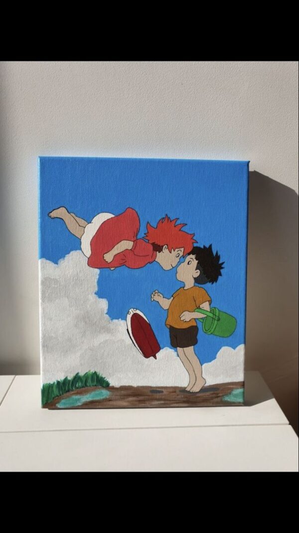 Ponyo and Sosuke Canvas Painting – Whimsical Studio Ghibli Wall Art for Anime Lovers - Image 2